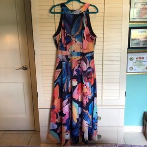 Tahari ASL watercolor chiffon halter Medi dress
